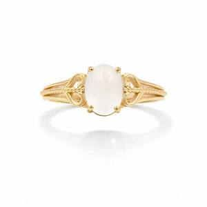 Bague de mariage classique en argent sterling 925 plaqué or et rhodium, avec cabochon ovale en pierre de lune africaine et gravure en forme de cœur - Product Image 3