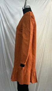 Hermoso Vestido Casual Minimalista con Mangas Ligeramente Abullonadas y Puños, Vestido Ajustado en Línea A, Vestido Mini de Lino Viscosa para Mujer - Product Image 3