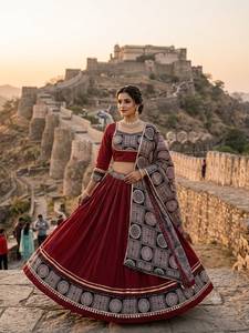 Conjunto Tradicional de Lehenga Choli para Mujer, Bordado a Mano, de Algodón, Largo hasta el Suelo, Traje de Boda Estilo India Pakistán - Product Image 6