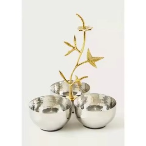 Meilleure vente : Plat de service décoratif en acier martelé double face avec poignée en forme de feuille dorée, pour condiments, bar et plateaux de snacks - Product Image 2