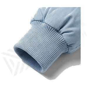 Light Blue Quilted Puffer Jacket Full Sleeve Stand Collar Windproof Winter Thick Polyester Wadding Short Length - Product Image 6