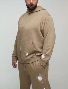 Ensemble deux pièces en molleton kaki à capuche pour homme – Tenue décontractée d'automne – Sweat-shirt et pantalon tricotés couleur unie – Coupe confortable et respirante - Product Image 5