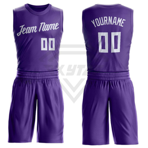 Usine de fabrication d'uniformes de basketball personnalisés par sublimation, vente en gros OEM, ensemble maillot et short de basketball réversible pour hommes, violet, vêtements de sport - Product Image 2