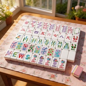 Tuiles de Mahjong Américaines 4 couches, motif floral rose, en acrylique, jeu de société moderne de luxe - Product Image 4