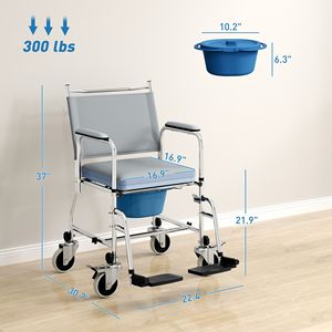 Gray 300 Lbs Rolling Shower Chair Bedside Commode Wheelchair Padded Seat <b>Backrest</b> for Seniors Disabled Bathroom Safety Equipment - Product Image 2