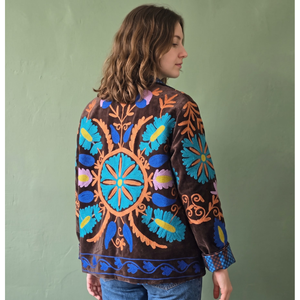 Chaqueta de Mujer de Algodón de Terciopelo Tejido con Estampado Floral, Manga Larga, Frente Abierto, Estilo Otoñal, Largo Regular, Estilo Prairie Chic - Product Image 5