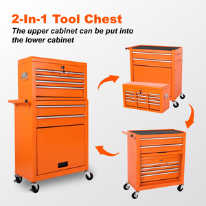 8-Drawer Rolling <b>Tool</b> Chest Detachable 2-in-1 Top <b>Tool</b> <b>Box</b> Liner Lockable Wheels Side Hooks Metal <b>Storage</b> Cabinet - Product Image 3