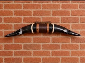 Ensemble de cornes de bœuf montées, écologiques, faites à la main, rustiques, modernes, polies, thème animalier, style western, pour décoration intérieure, Pâques - Product Image 1