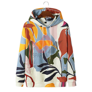 Sweat-shirt à capuche unisexe imprimé floral avec logo sur le devant, respirant, coupe classique, style décontracté d'été, en coton tricoté - Product Image 1