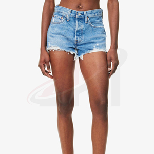 Shorts en jean pour femme de qualité supérieure, style décontracté et tendance, coupe taille haute, effet usé, collection mode été - Product Image 1