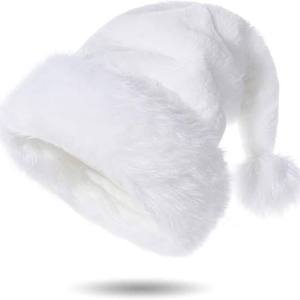 Bonnet de Noël rouge avec bordure en fausse fourrure blanche et pompon en peluche, motif flocon de neige et renne, bonnet tricoté pour les fêtes - Product Image 4