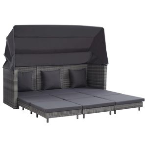 3-Seater <b>Extendable</b> <b>Sofa</b> <b>Bed</b> in Gray Roof Poly Rattan Patio Furniture - Product Image 1