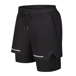 Pantalones cortos de running 2 en 1 para hombre, de algodón jersey, cintura elástica con cordón, bolsillos, tela transpirable de secado rápido, servicio OEM al por mayor - Product Image 2