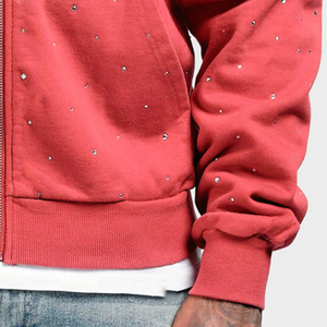 Nouveau Sweat à Capuche Rouge Zippé pour Homme 2026, Motif à Pois Strass, Tendance, Personnalisable, OEM ODM - Product Image 3