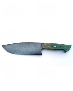 Cuchillo de Cocina de Acero de Damasco Hecho a Mano con Mango de Resina Verde y Madera, Herramienta Culinaria Profesional - Product Image 1