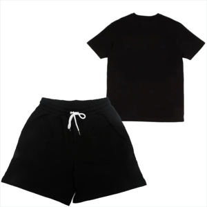 Men's Black <b>Knitted</b> Hooded T-Shirt and Shorts <b>Set</b> Casual Summer Jogging ODM Two Piece Outfit - Product Image 1