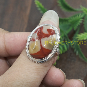 Natural Mookaite Jasper Oval Cabochon <b>Ring</b> 925 Sterling <b>Silver</b> Handmade Boho <b>Statement</b> Gemstone <b>Ring</b> Vintage Jewelry for Women - Product Image 4