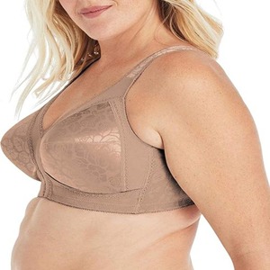 Soutien-gorge de sport sans couture pour femme grande taille, col en V, avec logo frontal, maintien élevé, bretelles réglables, beige, pour la course - Product Image 2