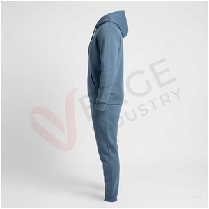 Ensemble de survêtement bleu à capuche pour homme, manches longues, couleur unie, coupe décontractée, respirant, 100 % coton, poids moyen, idéal pour l'automne - Product Image 3
