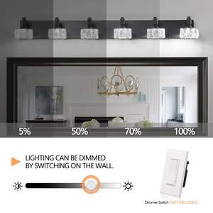 Modern 6-<b>Light</b> Matte Black LED Vanity <b>Light</b> Fixture Crystal Glass Shades Elegant Contemporary Home Decor <b>Wall</b> <b>Sconce</b> Bathrooms - Product Image 6