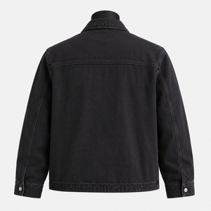 Veste de travail en jean noir sur mesure pour hommes, veste en jean zippée en coton, fabricant OEM ODM, marque privée - Product Image 2