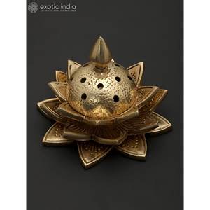 4 Inch Handmade Brass Religious Incense <b>Diffuser</b> with for <b>Flower</b> Design Durable Aromatherapy Home Decor From India - Product Image 1