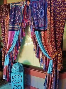 EthinicCraftHub 2 PCS Indian Silk Vintage Patchwork Boho Gypsy Hippy Bohemian Full Light Shading Eco-Friendly Dust <b>Curtain</b> - Product Image 1