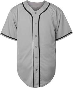 Men's Gray Baseball <b>Jersey</b> <b>Short</b> Sleeve Button Front Moisture Wicking Polyester Sportswear Adult Regular Fit - Product Image 1