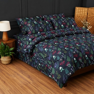 Midnight Bloom <b>Satin</b> Quilt Cover Set 3 Piece Cotton Bedding Style All Season Home Use Pigment Printed Eco Friendly - Product Image 4