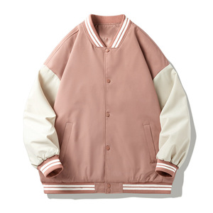 <b>Men's</b> <b>Black</b> And Cream Varsity Jacket Regular Fit Solid Color Button Closure Turn-down Collar Autumn Casual Wear - Product Image 4