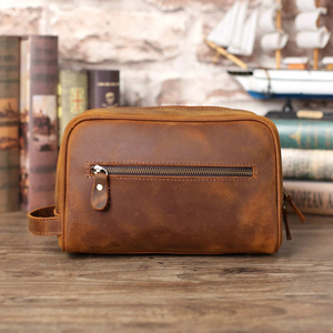 Vintage Leather <b>Toiletry</b> Bag Medium Size Zipper Closure Durable Travel Cosmetic Case for Men Shaving Kit <b>Storage</b> - Product Image 6