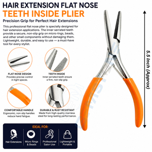 Professional 5.5 Inch Hair <b>Extension</b> Flat Nose Plier with Inside Teeth Stainless Steel Micro Ring & Nano <b>Bead</b> Crimping Tool - Product Image 1