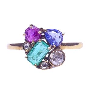 Anillo de Compromiso Unisex Gemvanity R1001, Chapado en Oro de 14K, con Incrustaciones de Esmeralda, Rubí, Zafiro Azul y Diamantes de Corte Brillante - Product Image 2