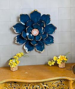 Contemporary Metal <b>Wall</b> Art Floral <b>Panel</b> Decor Handmade Blue <b>Flower</b> <b>Wall</b> Accent for Modern Home Interior - Product Image 1
