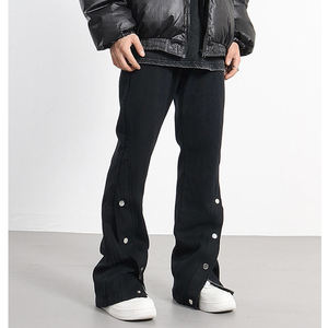 Pantalones Jogger de Algodón Desgastado para Hombre, Estilo Urbano, con Lavado Ácido Personalizado, Botones Laterales, Pierna Ancha Acampanada, Cintura Media, Estilo Holgado - Product Image 5