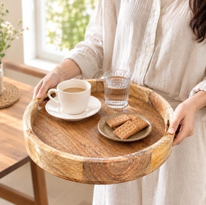 Cubo Plegable Redondo de Madera con Asas, Duradero, de Madera Natural, Estilo Vintage, Ecológico, Multiusos, para Servir la Felicidad - Product Image 2