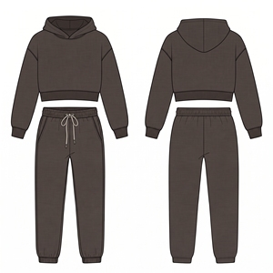 Womens 2-Piece 100% Cotton Solid Tracksuit Set Track <b>Jacket</b> Pants Casual Sportswear Quick Dry Training Suit Custom Logo - Product Image 2