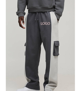 กางเกงวอร์มผู้ชายสไตล์สตรีทคุณภาพสูง ผ้าฟลีซนุ่ม แต่งสีบล็อก ตะเข็บเย็บอย่างดี เอวผูกเชือก ทรงตรง ลายเรียบ สำหรับออกกำลังกาย - Product Image 1
