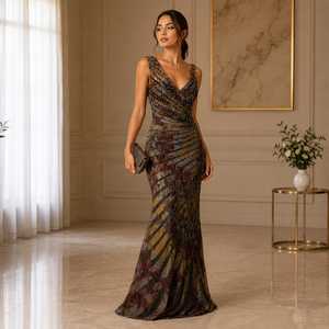Robe de soirée noire ornée pour femmes |   Robe de soirée à paillettes et perles de créateur |   Robe de réception de mariage indienne formelle - Product Image 1