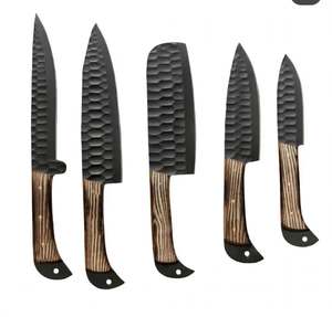Juego de Cuchillos de Cocina de 5 Piezas, Acero Forjado a Mano, Hoja con Revestimiento Antiadherente Negro y Mango con Diseño de Madera - Product Image 6