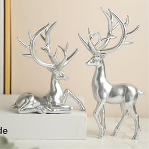 Sculpture Moderne Métallique Cerfs et Rennes, Figurine Animale Abstraite Finition Argentée, Décoration d'Intérieur, Luxe Hôtelier, Sculpture en Gros - Product Image 5