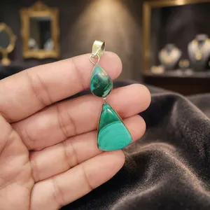 Colgante de Latón con Piedra de Malaquita Natural, Colgante de Piedra Verde para la Fabricación de Collares Hechos a Mano, Suministros de Joyería al por Mayor - Product Image 3