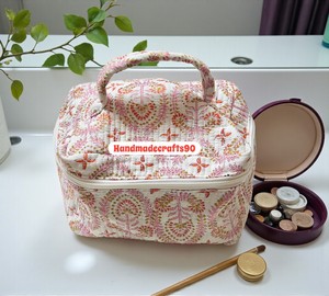 Floral Cotton Large Daily Use Fashion Trend <b>Makeup</b> Bag Boho Cosmetic Pouch Zipper for Organizer Cottagecore Travel Bag - Product Image 3