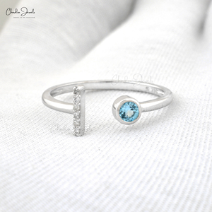 แหวนทองคำขาว 14k แท้ ทำมือ ประดับอะความารีนธรรมชาติ 3 มม. แบบฝังขอบ และเพชร G-H ดีไซน์แยกก้าน จากผู้จัดจำหน่ายขายส่ง - Product Image 3