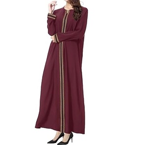 Abayas pour femmes et jeunes filles, couleur bordeaux uni, avec fermeture éclair frontale, style fantaisie, traditionnel, élégant, longueur au sol, pour l'extérieur, style Dubaï, coupe oversize - Product Image 6