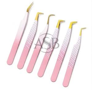 Pinces à épiler antistatiques de précision en acier inoxydable, couleur ombrée marron et blanc, pour extensions de cils et manucure - Product Image 3