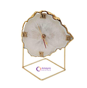 Natural Agate <b>White</b> Gemstone Coaster <b>Clock</b> Crystal Slices Golden Border Plated Polished Circle Waterproof Home Decor Gujarat - Product Image 2