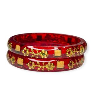 Ensemble de bracelets rouges tendance en résine acrylique scintillante imitation perle taille émeraude motif floral plaqué or pour mariage - Vente chaude - Product Image 3