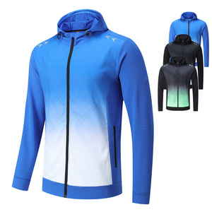 Men's Gradient Color Hooded Sports <b>Jacket</b> Quick Dry Breathable Zipper Front Long Sleeve <b>Slim</b> <b>Fit</b> Spring Autumn Wear - Product Image 1
