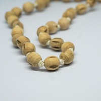 Jap Mala Traditionnel en Bois de Tulsi Beige, 108 Perles Rondes + 1 Perle Sigma, Export, pour Prière, Méditation, Chant Spirituel